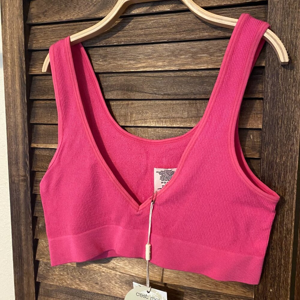C'est Moi Ribbed Reversable Bamboo Bralette "Fuschia" - Picture 2 of 4